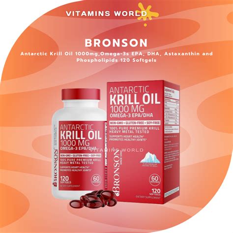 Bronson Antarctic Krill Oil 1000mg Omega 3s EPA DHA Astaxanthin And