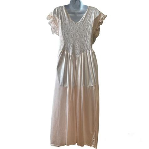 Intimates Sleepwear Vintage Cinema Etoile Satin Lace Nightgown Maxi Dress Pink Lingerie