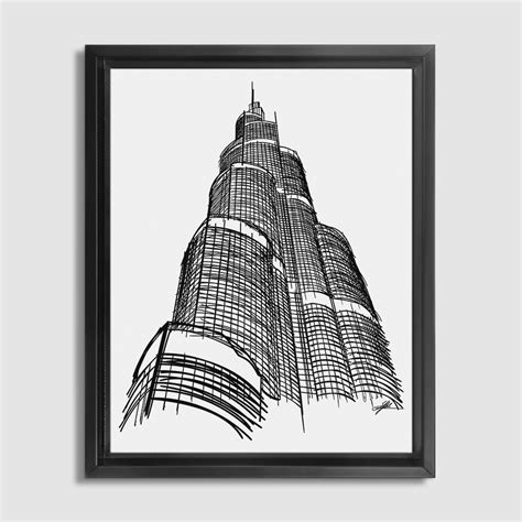 Burj Khalifa Sketch Dubai UAE | Gulf Art Gallery