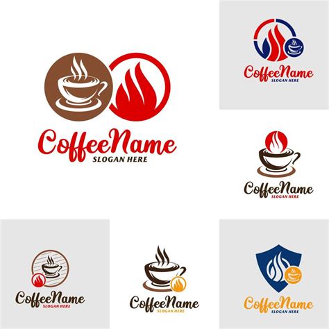 Set of Fire Coffee Logo Design Template. Coffee Fire logo concept ...