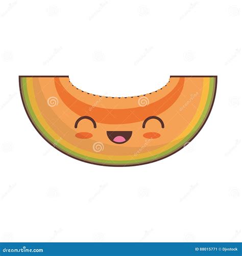 Icono De La Fruta De La Papaya De La Rebanada Del Kawaii Stock De