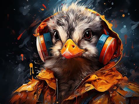 AI Generated Duck with Headphones Wearing Jacket Stock Illustration ...