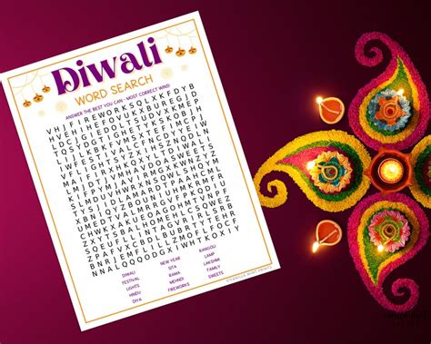 Diwali Word Search Printable Festival Of Lights Party Games Etsy