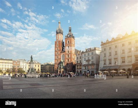 St Mary S Basilica And Main Market Square Krakow Poland Stock Photo