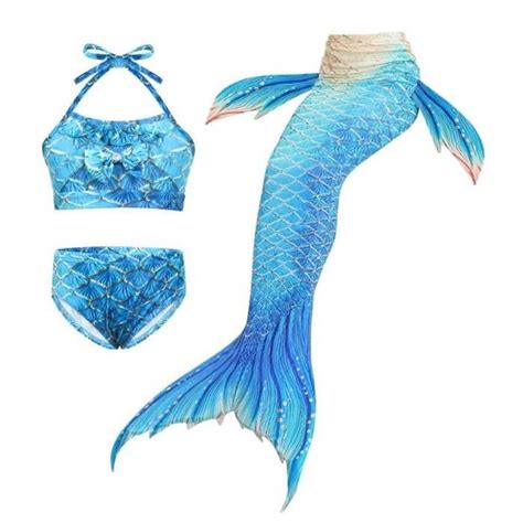 Fille 3pcs Nageoire de Sirene Maillots de Bain Mermaid Bikini bleu Bleu Cdiscount Prêt à Porter