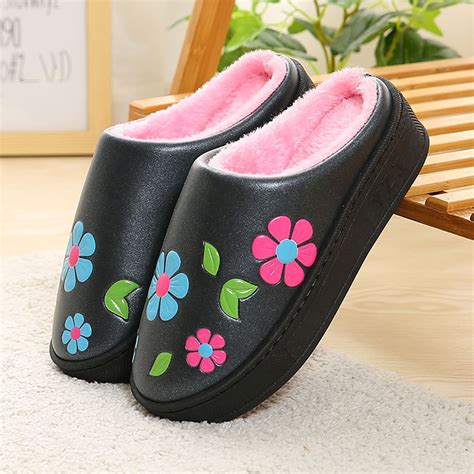 Aayomet House Slippers Winter Thick Sole Floral Printed Cotton Slippers ...