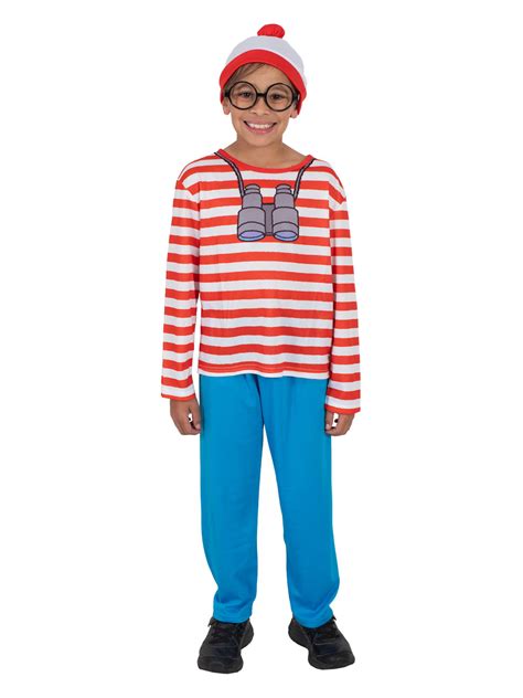 wheres wally costume red white striped top blue pants hat kids