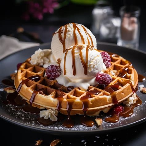 Premium Photo | Waffle with ice cream