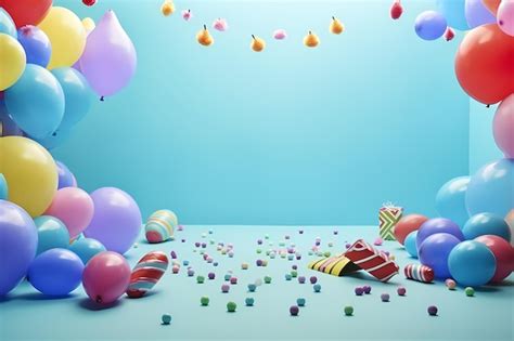 Un Fondo Azul Con Globos Y Una Cinta Que Dice Pascua Foto Premium