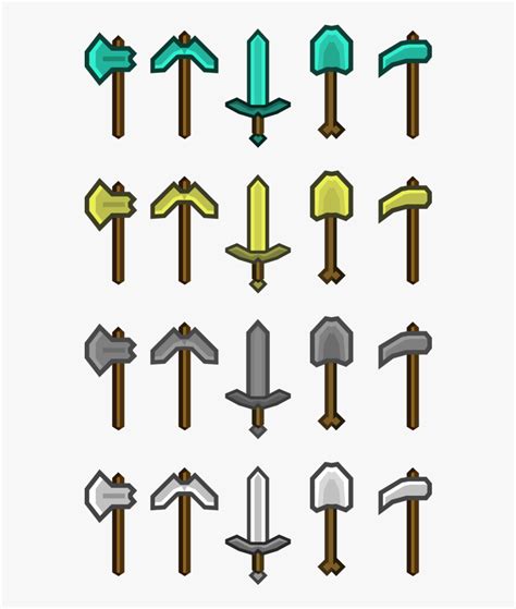 Minecraft Swords And Pickaxes - Minecraft Sword Pickaxe Axe, HD Png ...