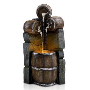 Red Barrel Studio Resin Wine Bottle And Barrel Fountain With Led Light