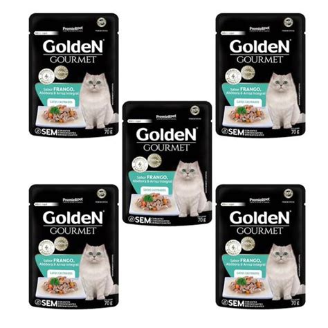 Sachê Golden Gatos Castrados Frango 70g 5 unid Alimento Úmido Ração