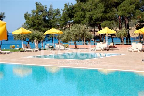 Swimming Pool By Beach At Luxury Hotel, Thassos Island, Greece Stock ...