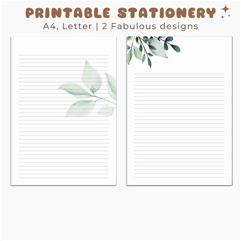 Green Leaves Printable Stationary Printable Writing Paper Printable Paper A4 Letter Lined