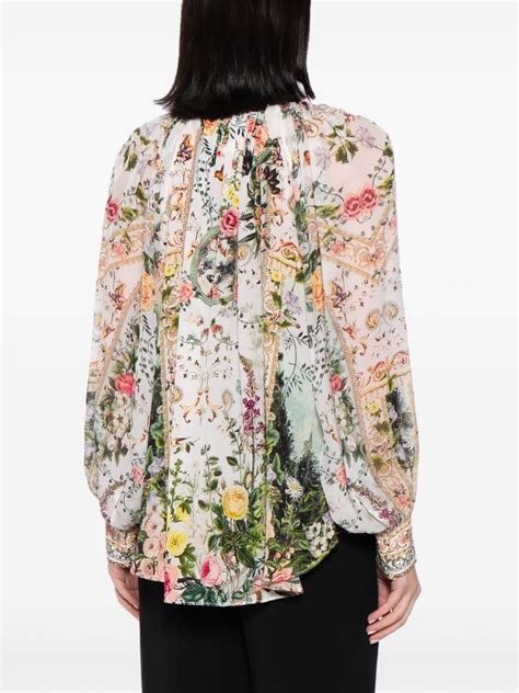 Camilla Floral Print Silk Blouse In White Modesens