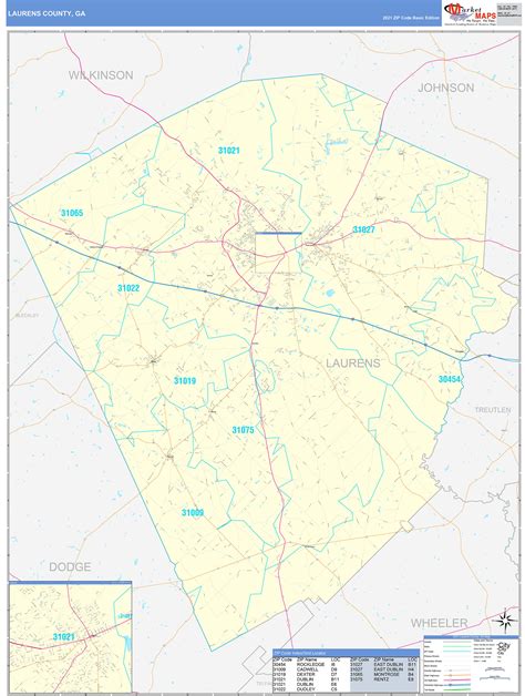 Laurens County, GA Zip Code Wall Map Basic Style by MarketMAPS - MapSales