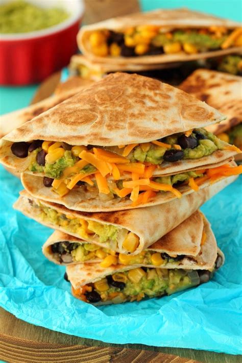 Vegan Quesadillas Stuffed With Black Beans And Corn Guacamole And