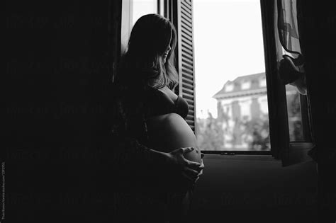 Beautiful Portrait Of A Pregnant Woman In Lingerie Black And White By Stocksy Contributor