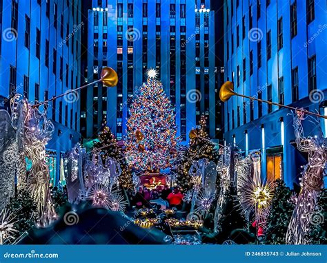 Rockefeller Center Christmas Tree and Ornaments. Editorial Stock Photo ...