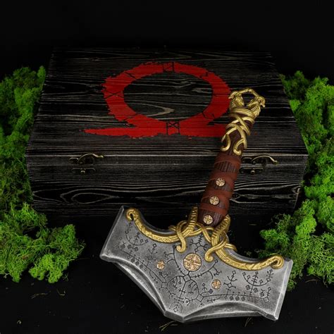 Mjölnir Replik mit Holzkiste God of War Hammer Thor Hammer Mjölnir