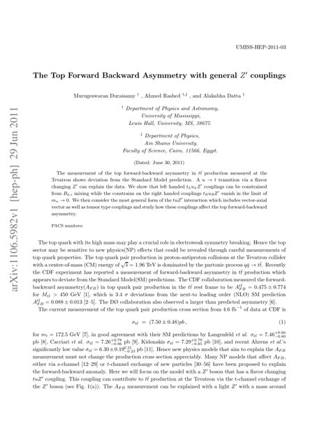 Pdf The Top Forward Backward Asymmetry With General Z Couplings