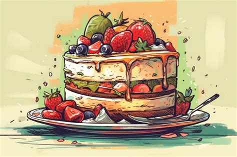 Watercolor Drawing of a Cake. Stock Illustration - Illustration of ...