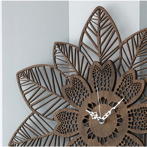 Orologio Da Parete In Legno Foglie E Fiori Tagliati A Laser X X Cm