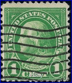 Dark GREEN Ben Franklin 1 Cent US STAMP Used Machine Flag Cancel XF NG