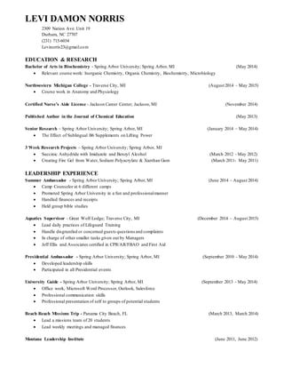 Levi Norris Resume Pdf