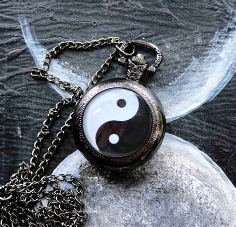 Ying Yang Pocket Watch Necklace In Black And White Etsy