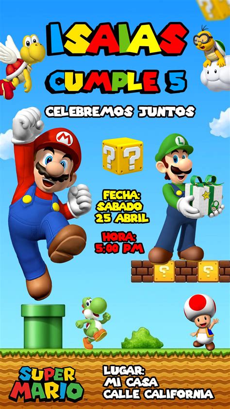 Tarjeta De Invitación Super Mario Bros Para Editar Psd Photoshop Freepsai