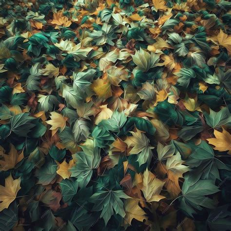 Premium AI Image | Green and yellow autumn leaves pattern oil painting ...