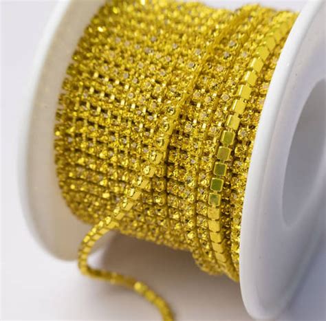 Стразовая цепочка, цвет желтый, оправа под цвет страз ss4 (1.5 mm) цена ...