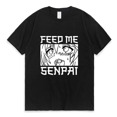 เสื้อแฟชั่นผญ ฟีด Me Senpai Tshirt Notice Me Senpai Ahegao Face Hentai Otaku อะนิเมะผู้หญิง