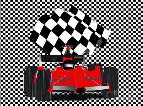 Red Race Car With Checkered Flag Painting By Butler Phillips Fine Art