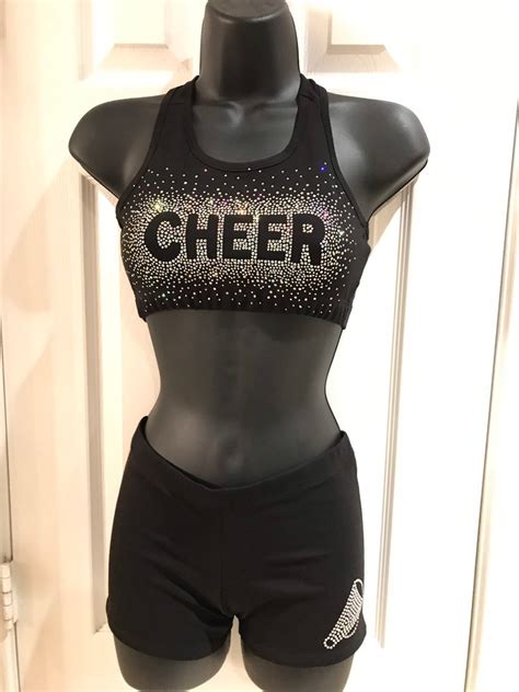 Beautiful Black Cheer Sports Bra Matching Booty Shorts Etsy