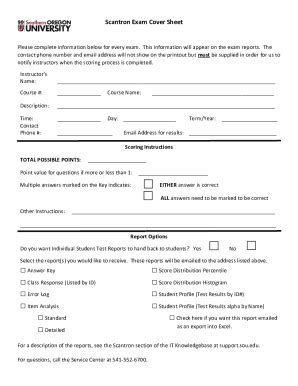 Fillable Online Inside Sou Scantron Exam Cover Sheet Fax Email Print