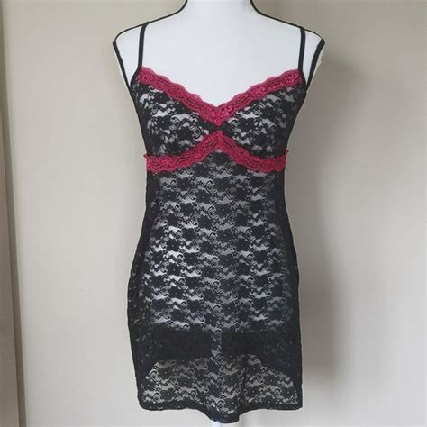 George Intimates Sleepwear George Crochet Lace Sexy Sheer Lingerie Nightie M Black Pink