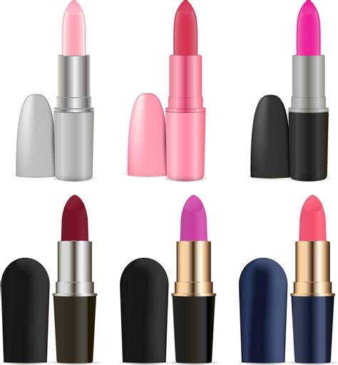 Cosmetics lipstick set of various colors. Realistic mockup vector ...