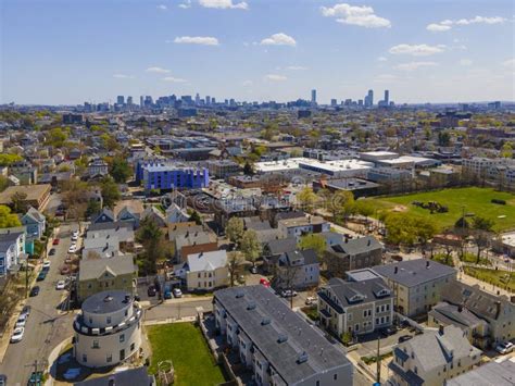 Somerville City Center Aerial View, MA, USA Stock Photo - Image of