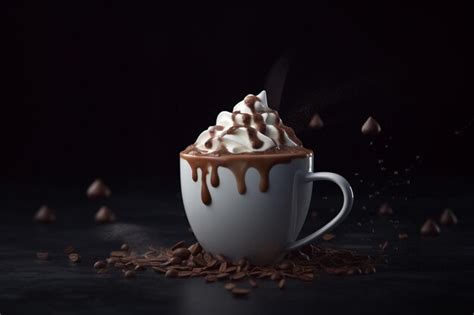 Premium AI Image A Cup Of Hot Chocolate With Whipped Cream And Chocolate Chips On The Side
