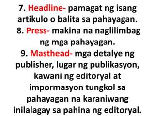 Mga Terminolohiya Sa Pahayagan Pptx