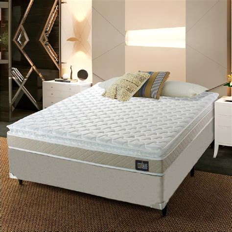 Cama Box Casal Colchao D45 Pillow Top 138x188x62cm Bege Suporta Ate