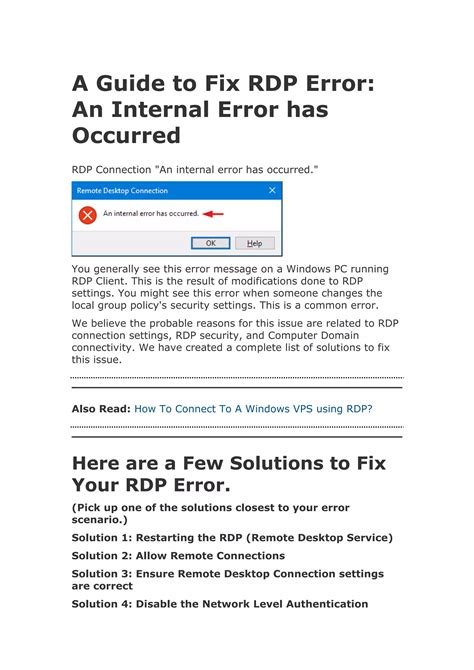 A Guide To Fix Rdp Error When An Internal Error Has Occurred Docx