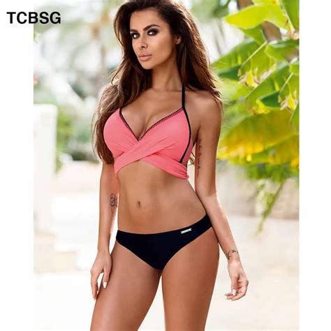 Tcbsg 2019 Sexy Women Push Up Bikinis Swimsuit Halter Top Plaid