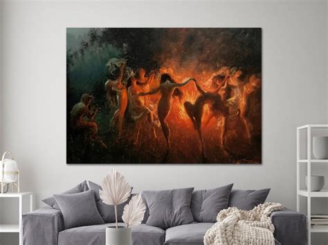Nude Nymphs Dancing To Pans Flute Around The Fire By Joseph Etsy