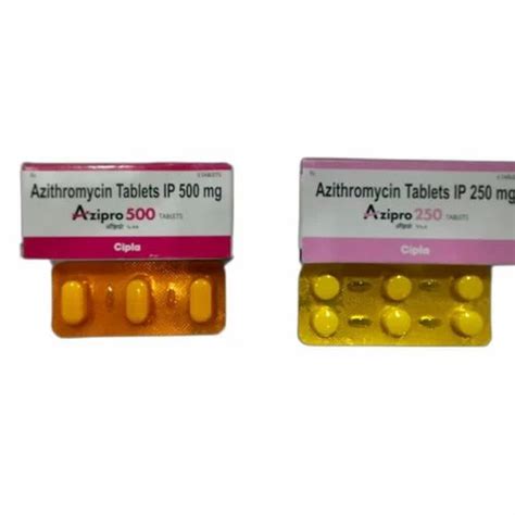 Azipro 250 500 Mg Azithromycin 250 500 Mg Tablets Packaging Type Strip Packaging Size 1x3