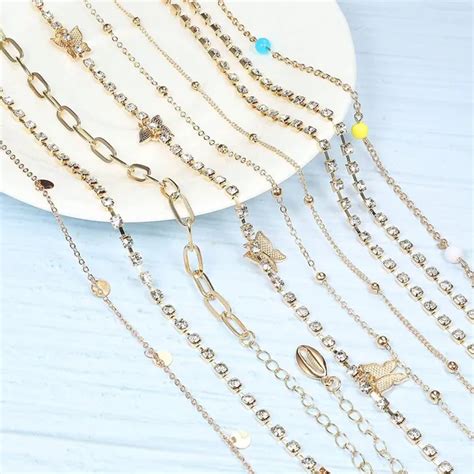 Dropship 8Pcs Beach Bikini Belly Body Chain For Women Butterfly Rhinestone Gold Plated Waist