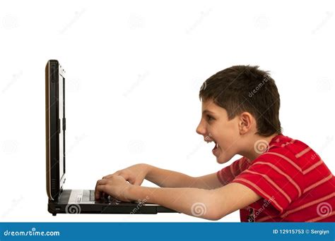 Kid Is Playing Computer Game On The Laptop Stock Image Image Of