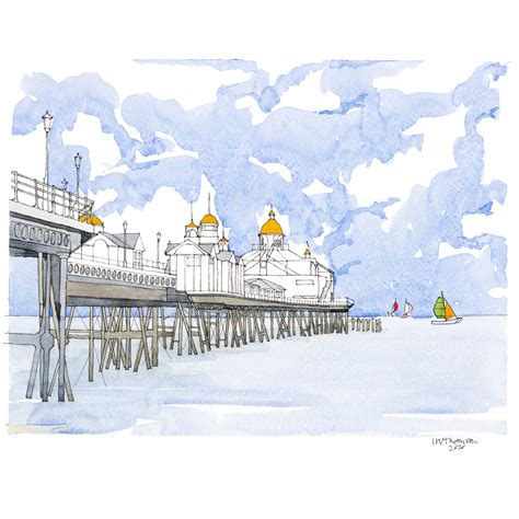 Eastbourne Pier - Green & Orange Sails - Art By Ian Thomson